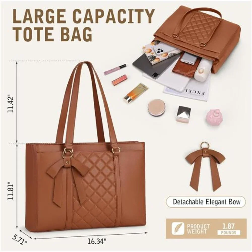 Laptop Bag for Women 15.6 Inch Work Tote Bags Waterproof Leather